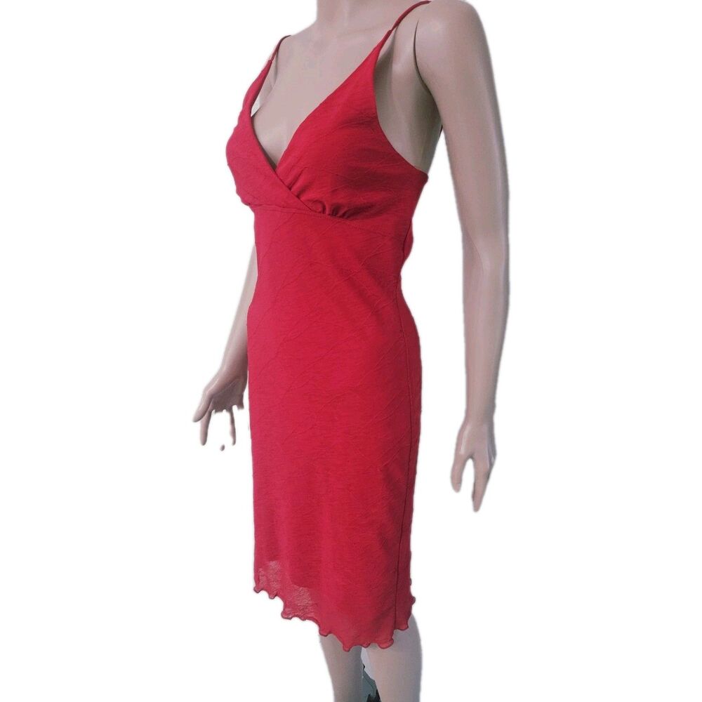 Misope Red Satin Slip Midi Dress Cowl Neck Size S